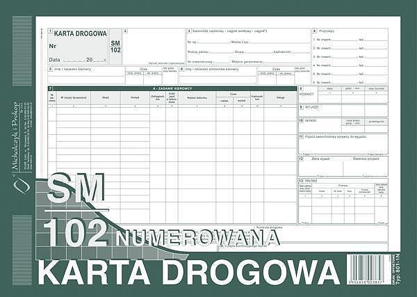 Karta drogowa - samochód ciężarowy a4 sm/102-numerowany a4
