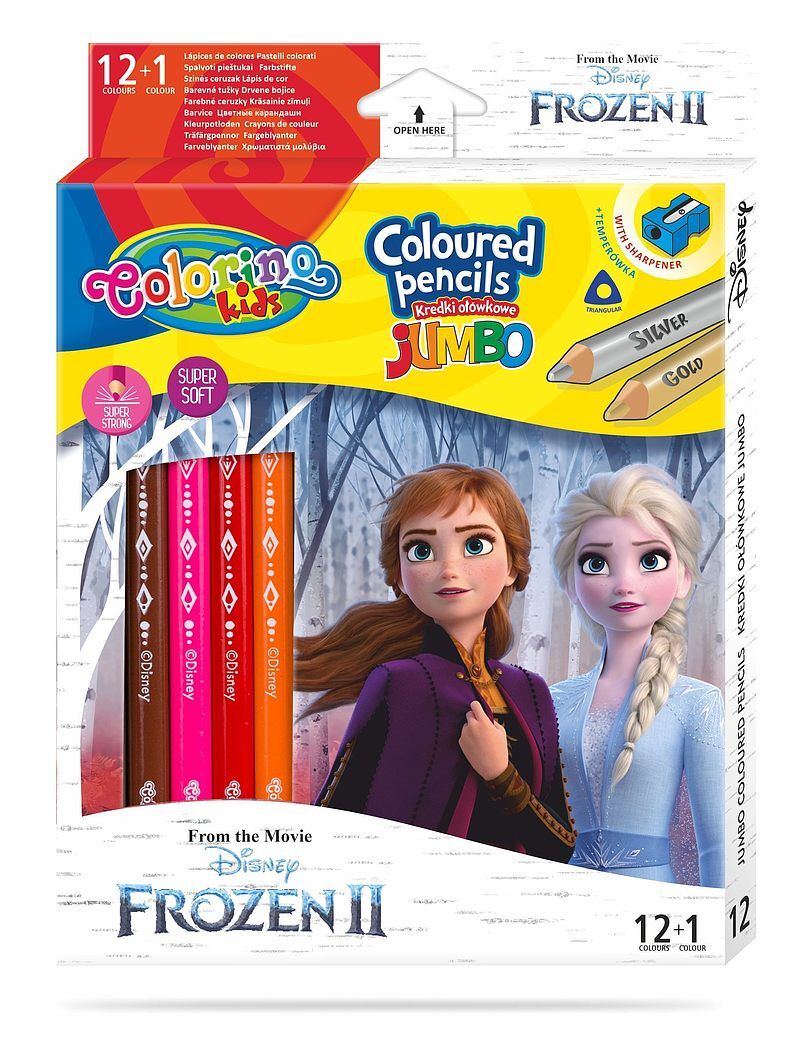 Kredki ołówkowe trójkątne jumbo colorino kids 13 kolorów 12 sztuk z temperówką frozen