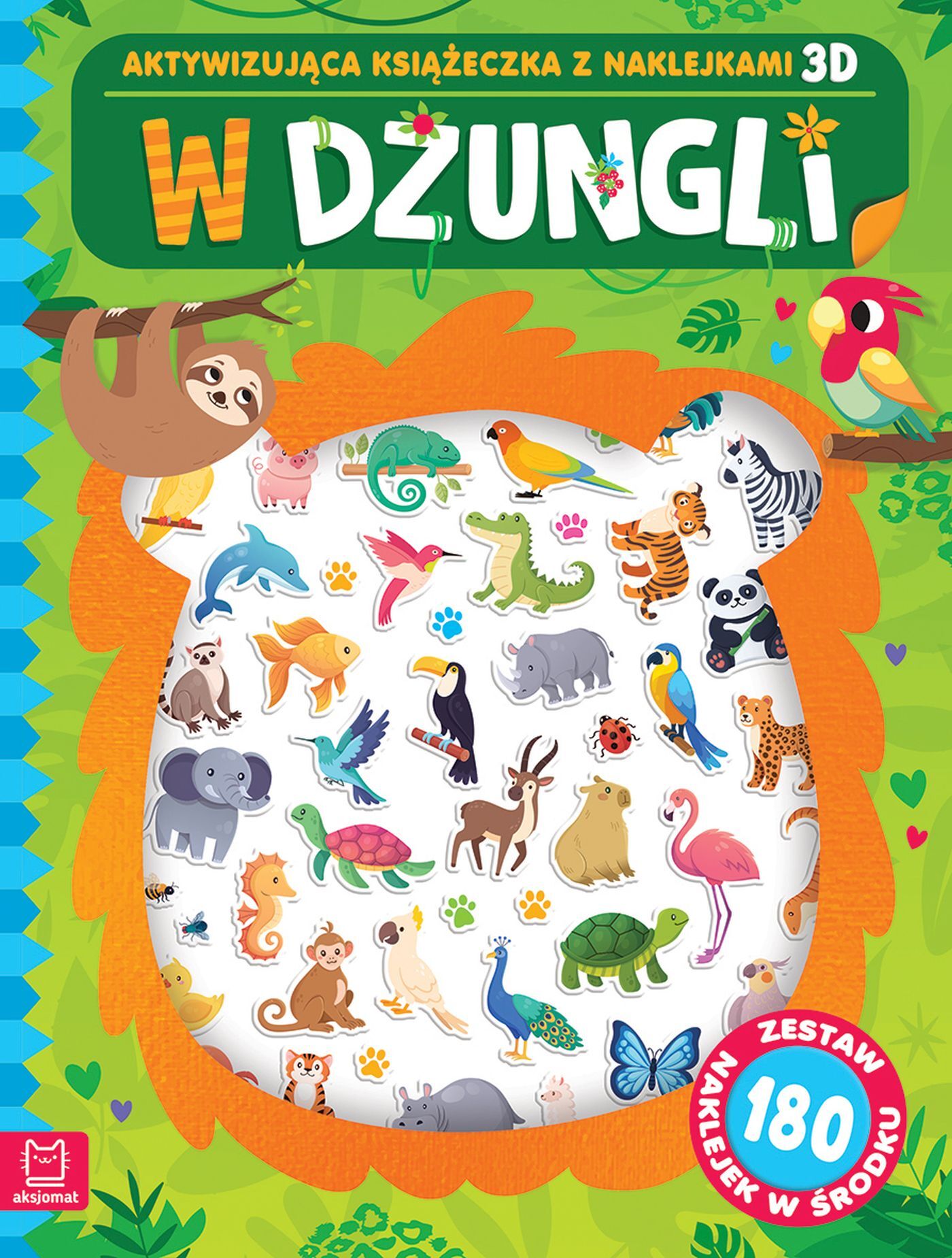 W dżungli. Aktywizująca książeczka z naklejkami 3D. Zestaw 180 naklejek w środku