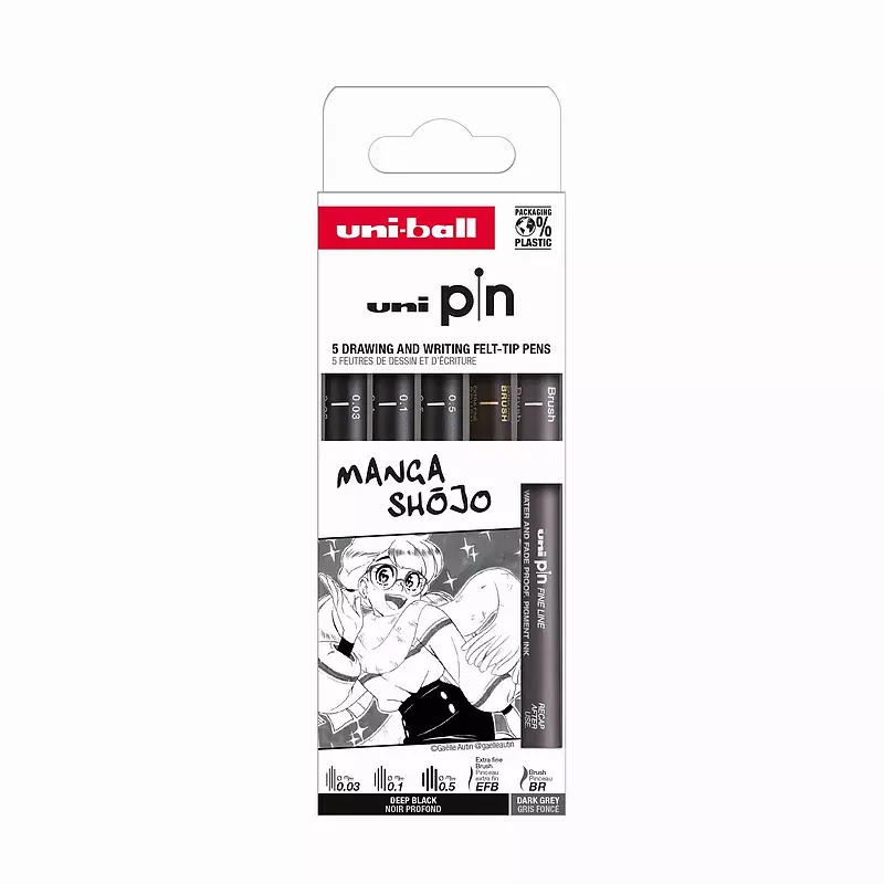Cienkopis kreślarski pin 200 manga shojo dwa kolory różne grubości 5 szt