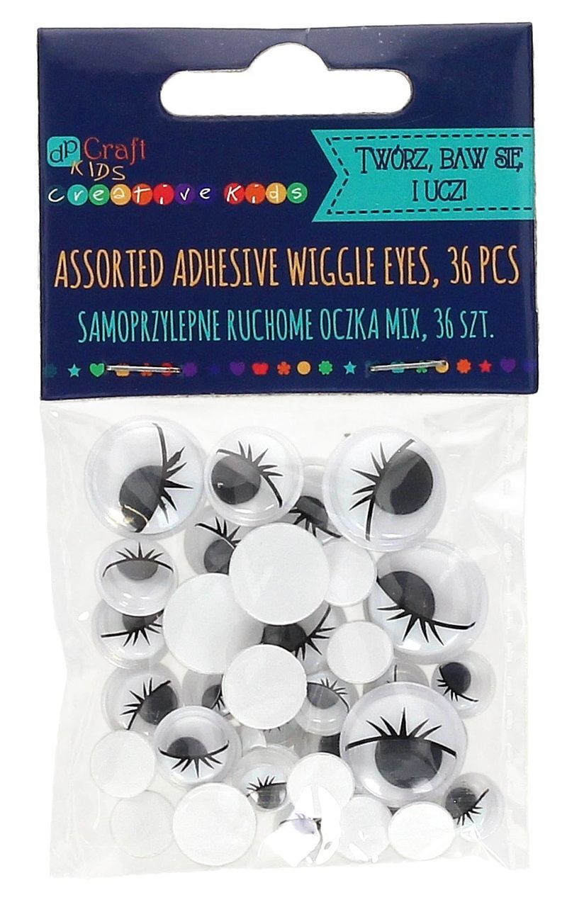 Samoprzylepne ruchome oczka z rzęsami czarne mix 36 szt
