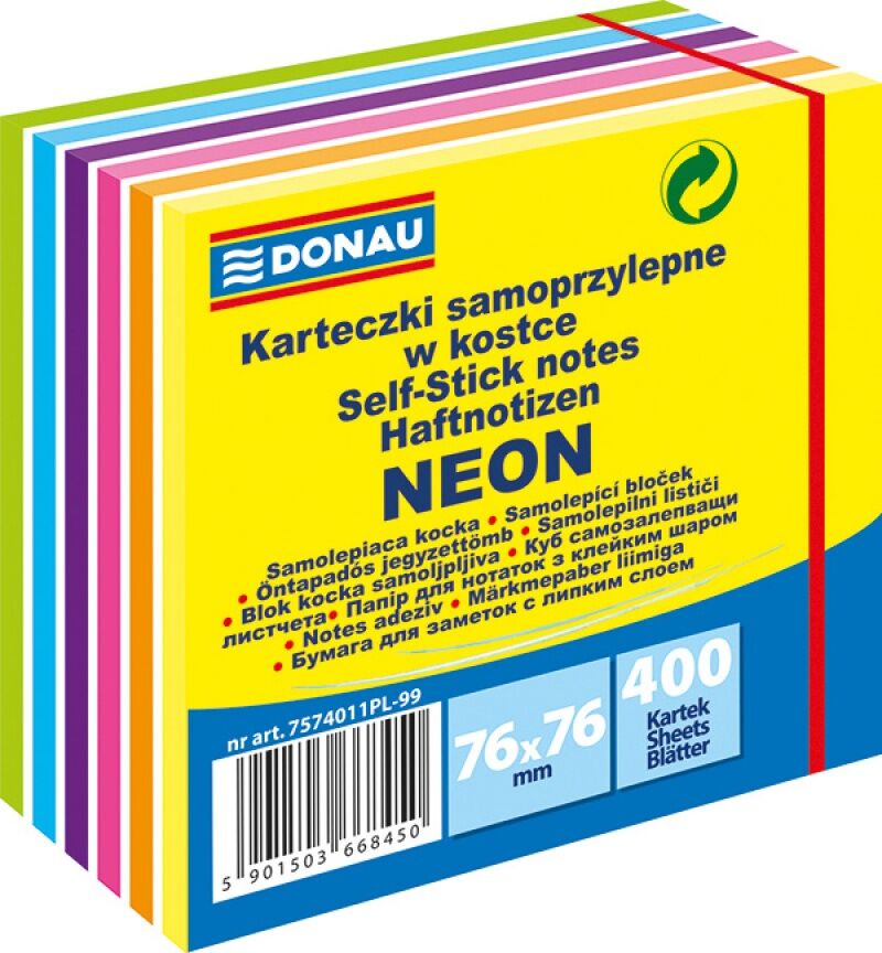 Karteczki samoprzylepne DONAU 76x76mm neonowe 400 kart.