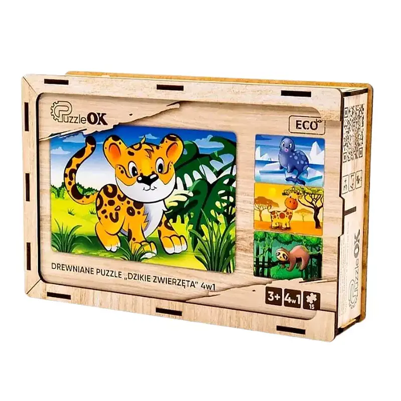 Puzzle 4w1 drewniane dzikie zwierzęta