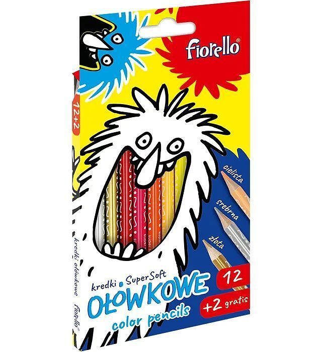 Kredki trójkątne super soft fiorello extra 12 kolorów + 2 gratis