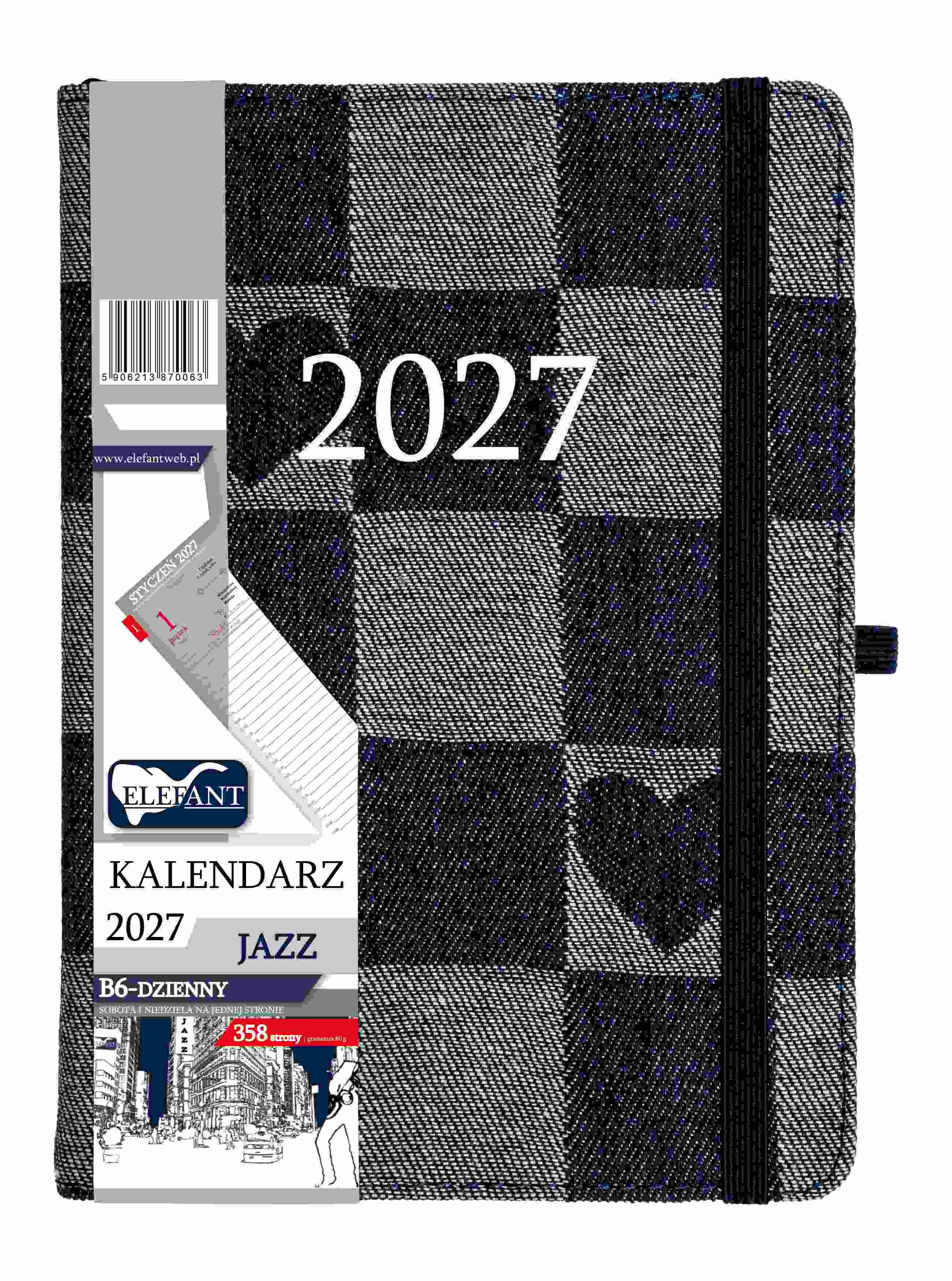 Kalendarz 2027 Jazz B6 dzienny jeans-serca