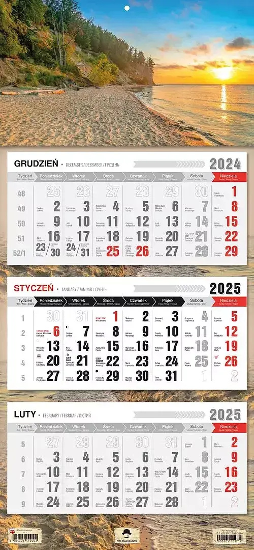 Kalendarz 2025 Trójdzielny PŁASKA GŁÓWKA KT - 1 V.65 BAŁTYCKA PLAŻA