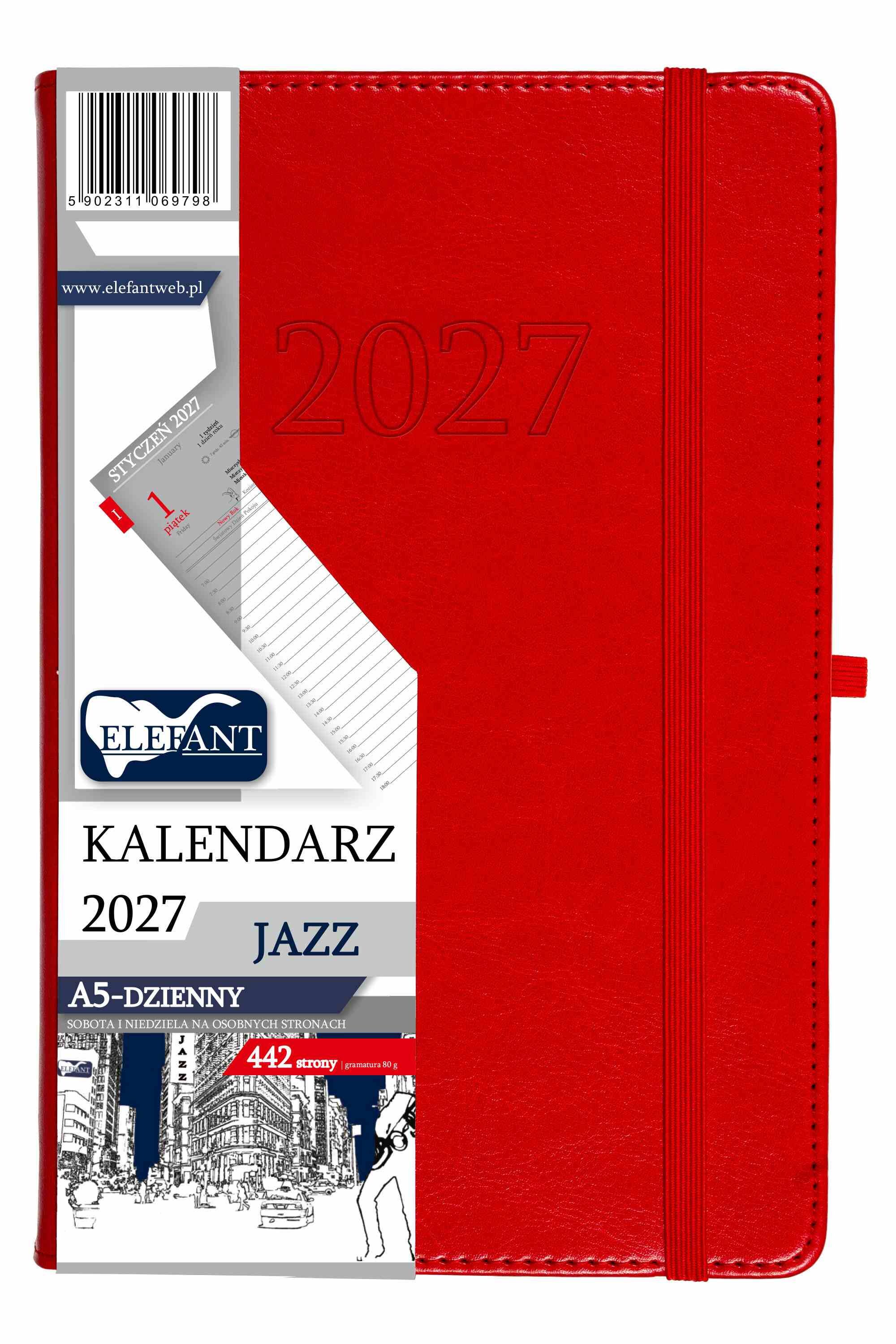 Kalendarz 2027 Jazz A5 dzienny czerwony