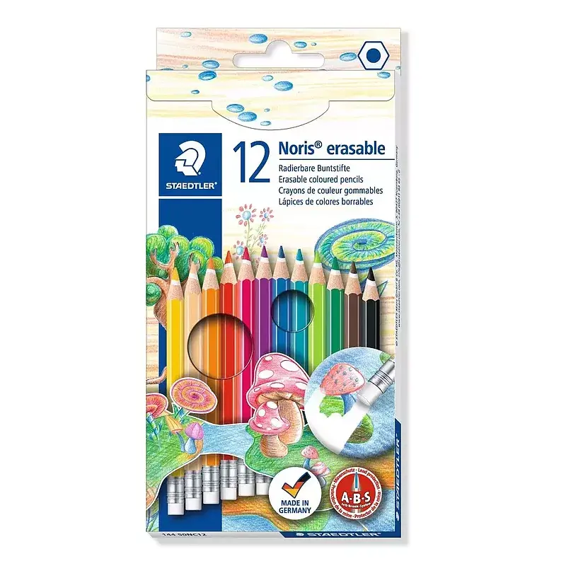 Kredki sześciokątne usuwalne z gumką noris club 12 kolorów staedtler