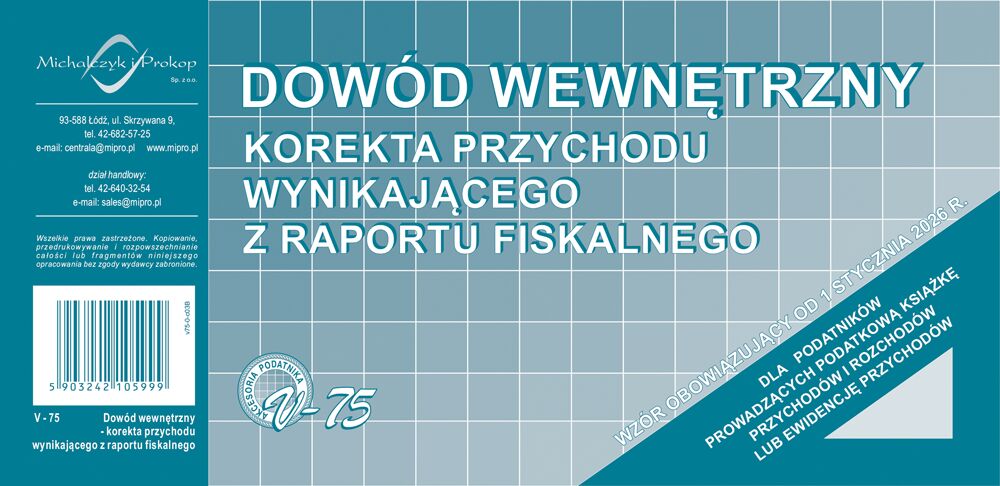 Dowód wewnętrzny-korekta przychodu wynikającego z raportu fiskalnego