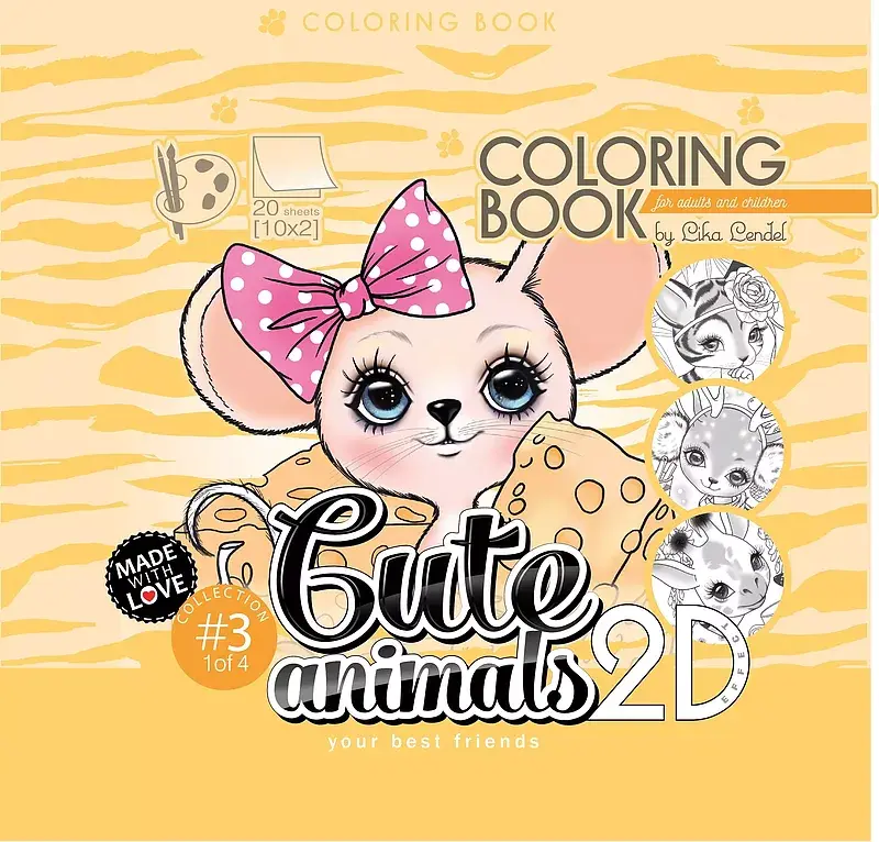 Kolorowanka antystresowa 200x200 20 kartek usztywniana 2d brokat cute animals 3
