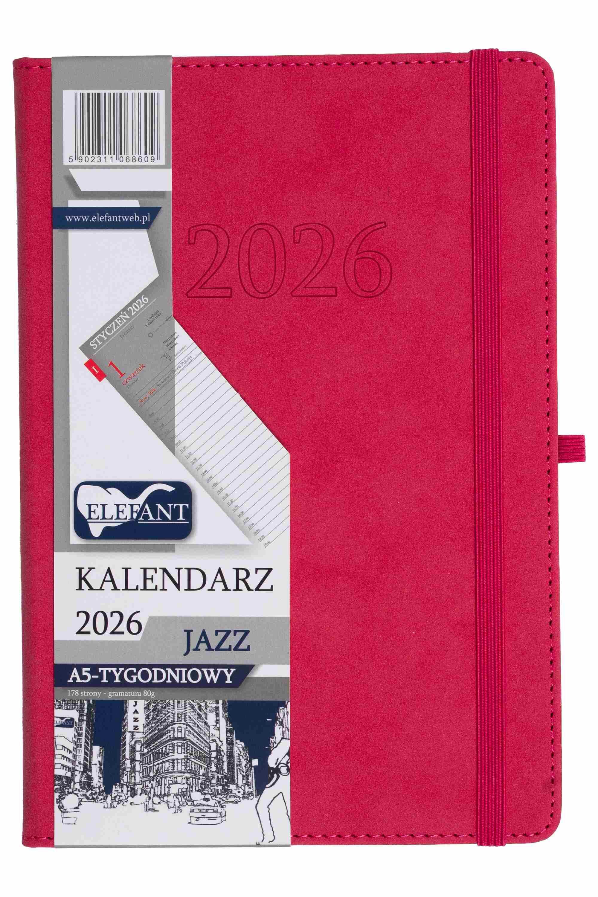 Kalendarz 2026 Jazz A5 tygodniowy różowy