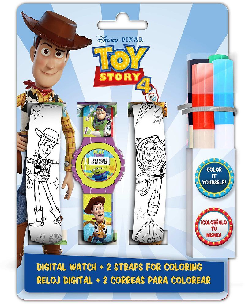 Zestaw zegarek cyfrowy z paskami do kolorowania toy story wd20340
