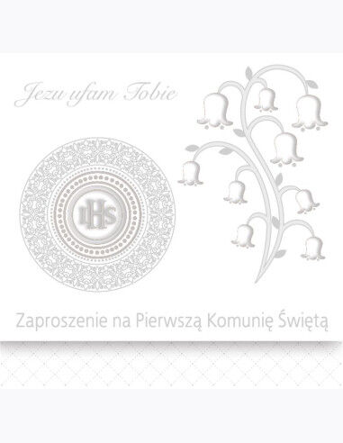 Zaproszenie kwadrat ZKW 120x120 Komunia zest. 57193 Dziecięce - Chłopiec, Dziewczynka, Grafika, Religia, Srebrne, Tłoczenie