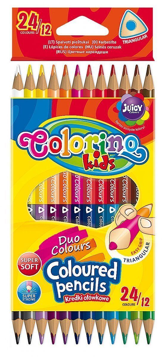 Kredki colorino kids ołówkowe trójkątne dwukoloryorowe 12 sztuk 24 kolory
