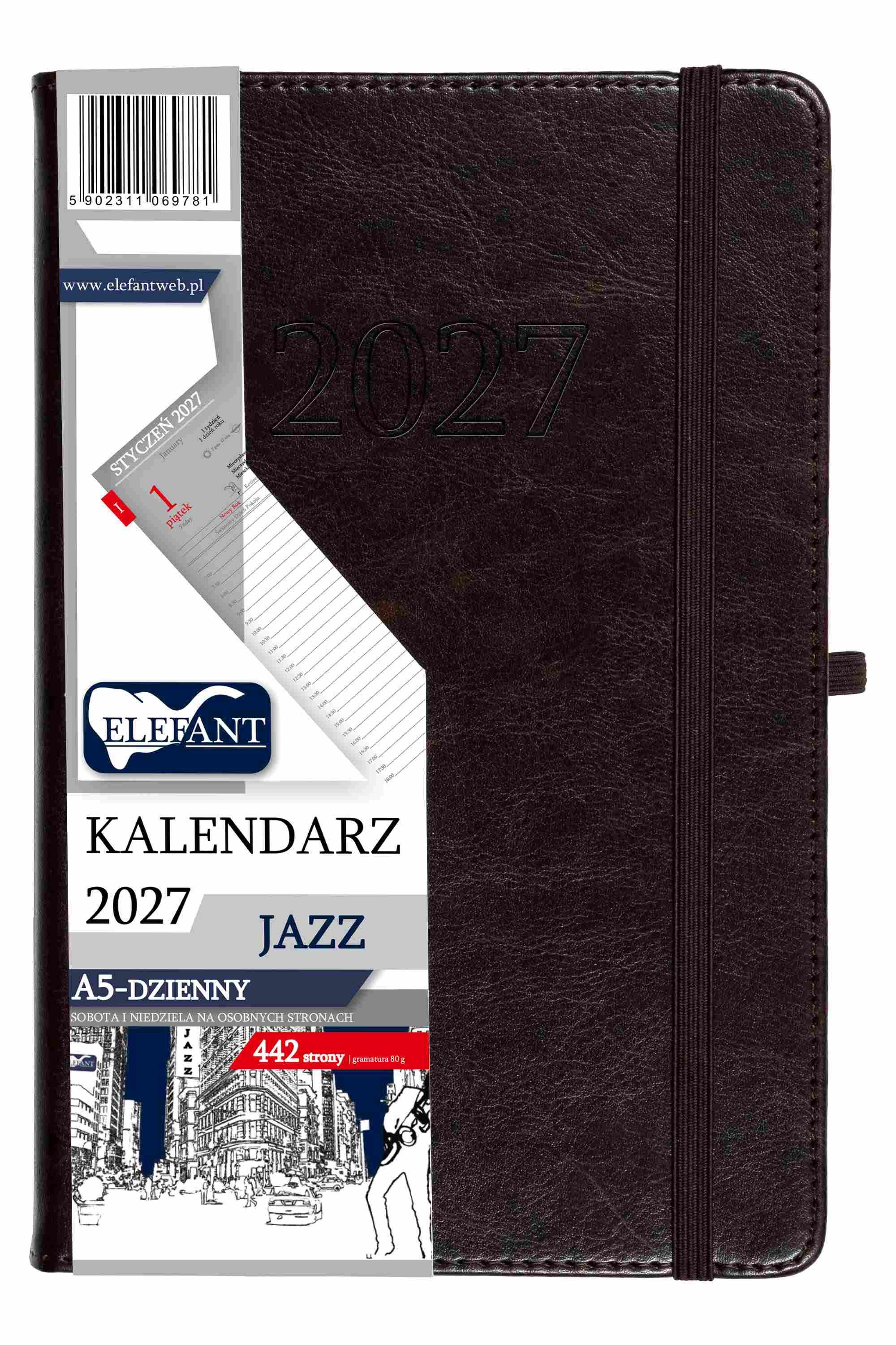 Kalendarz 2027 Jazz A5 dzienny czekoladowy