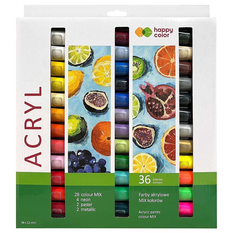 Farba akrylowa 36 kolorów x 12 ml happy color