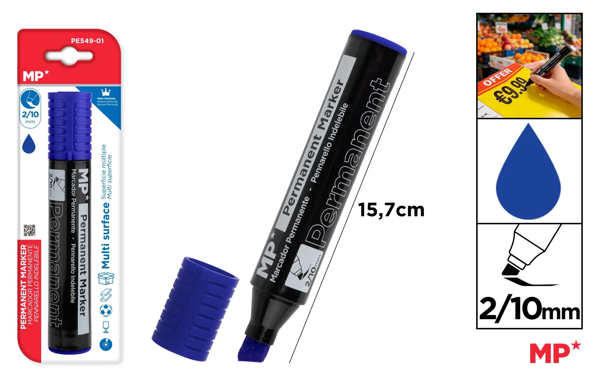 Marker permanentny z płaską końcówką MP 2/10mm niebieski blister