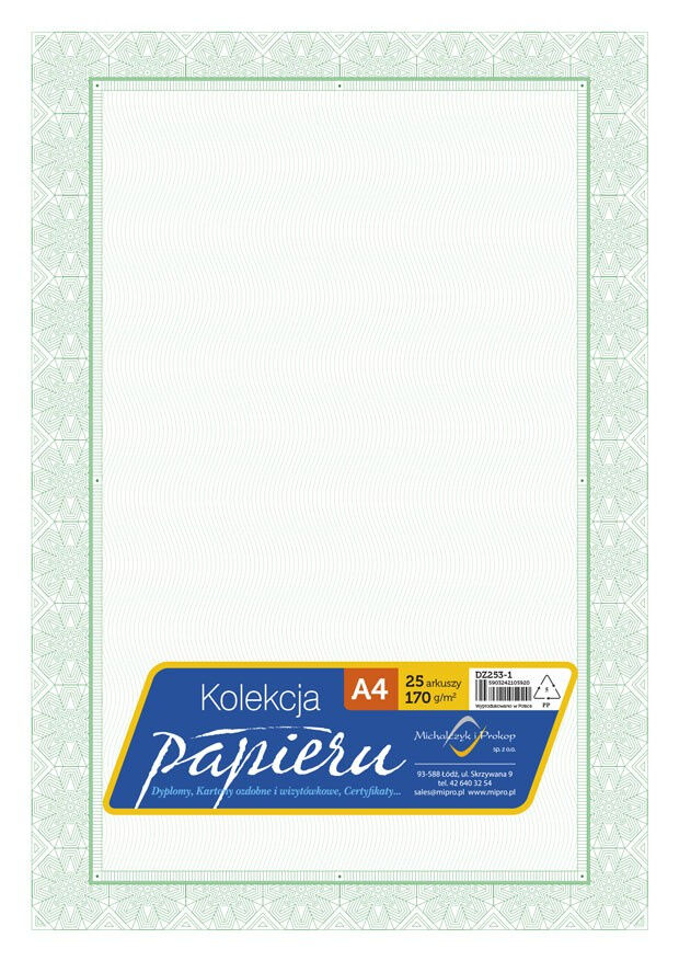 Papier ozdobny Certyfikat Dyplom 170g/m2 25 sztuk