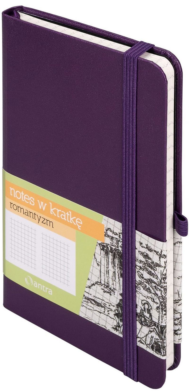 Notes A6 kieszonkowy z gumką Romantyzm kratka fioletowy
