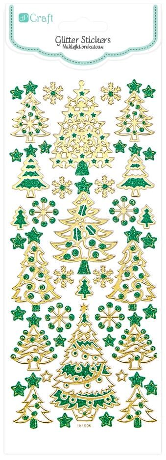 Naklejki brokatowe Choinki Gold & Green 44szt.