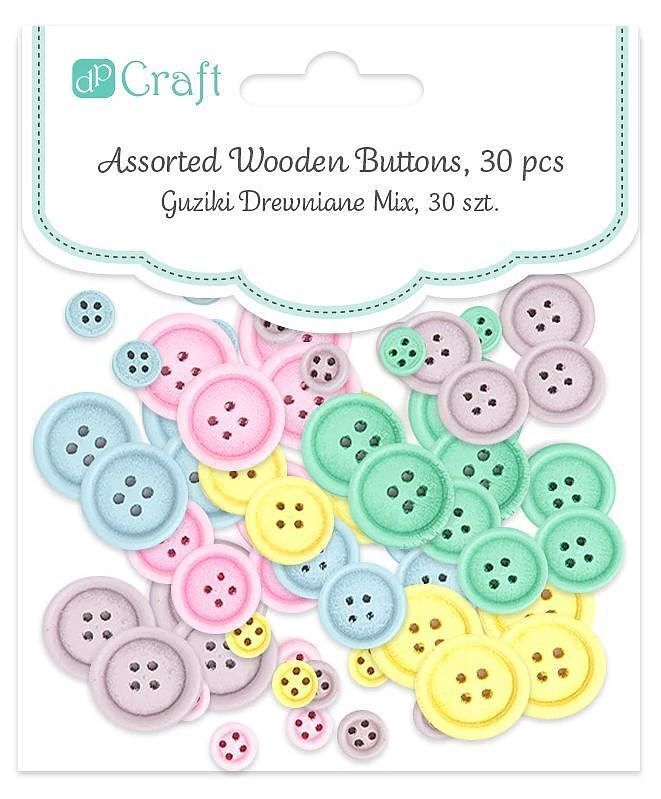 Guziki drewniane pastelowe mix 30 szt