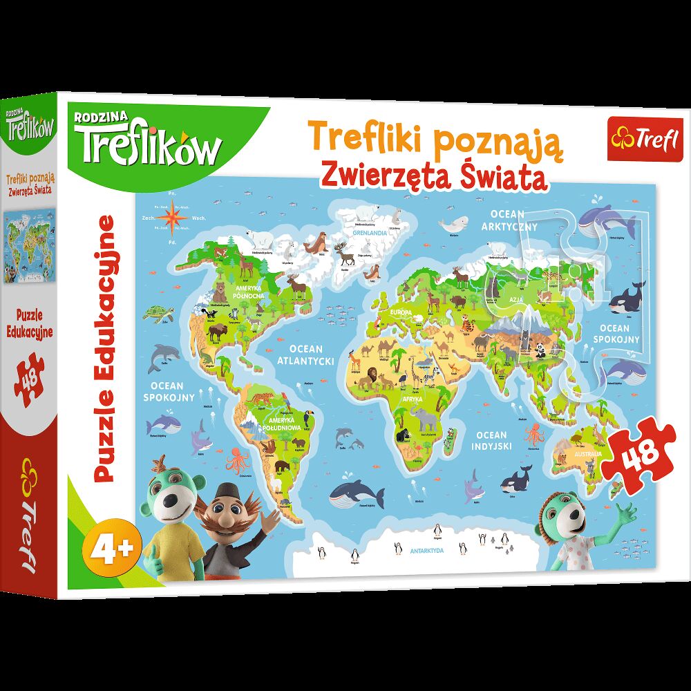 Puzzle 48 edukacyjne Trefliki poznają zwierzęta świata 15552