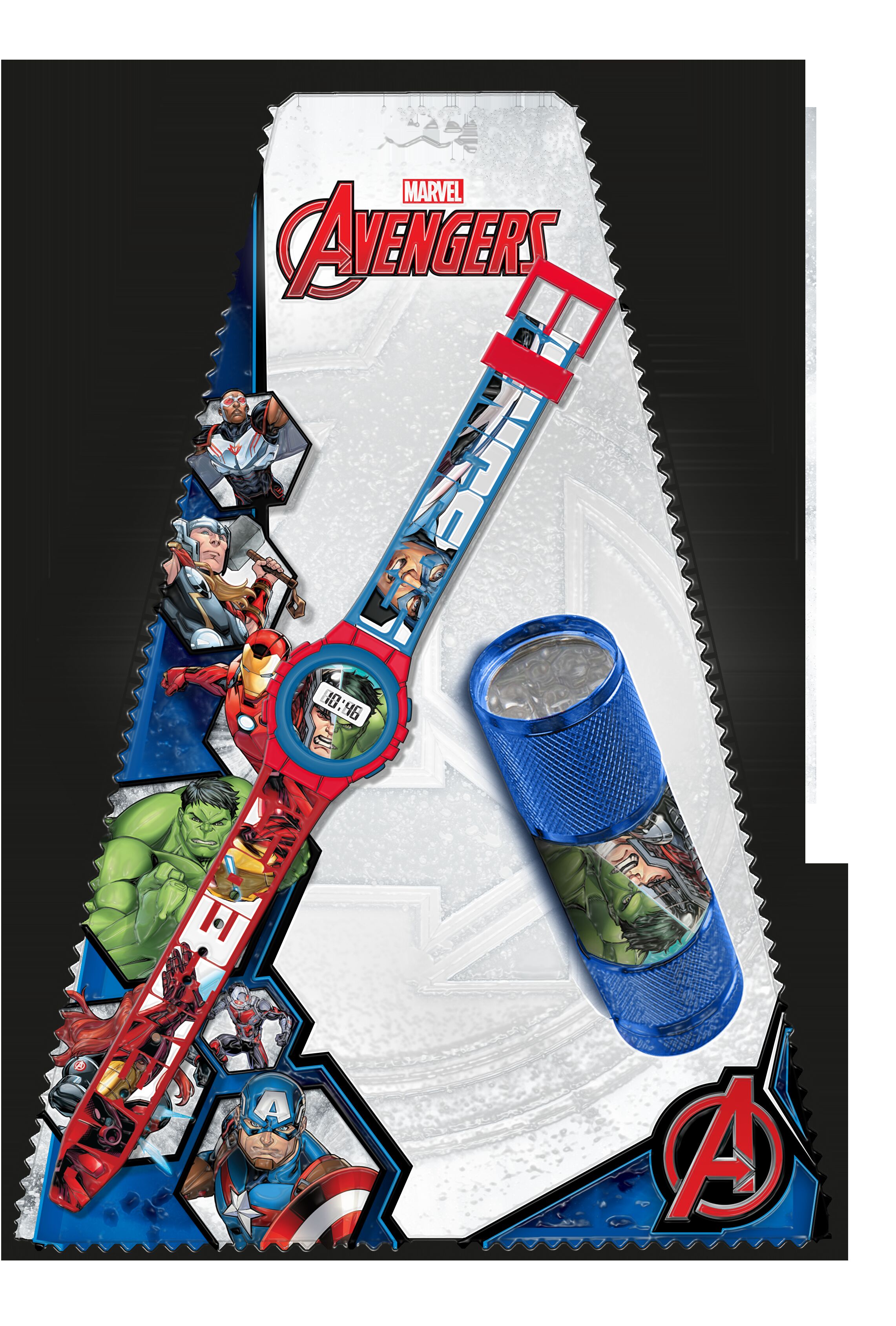 Zegarek cyfrowy i latarka LED Avengers MV15775
