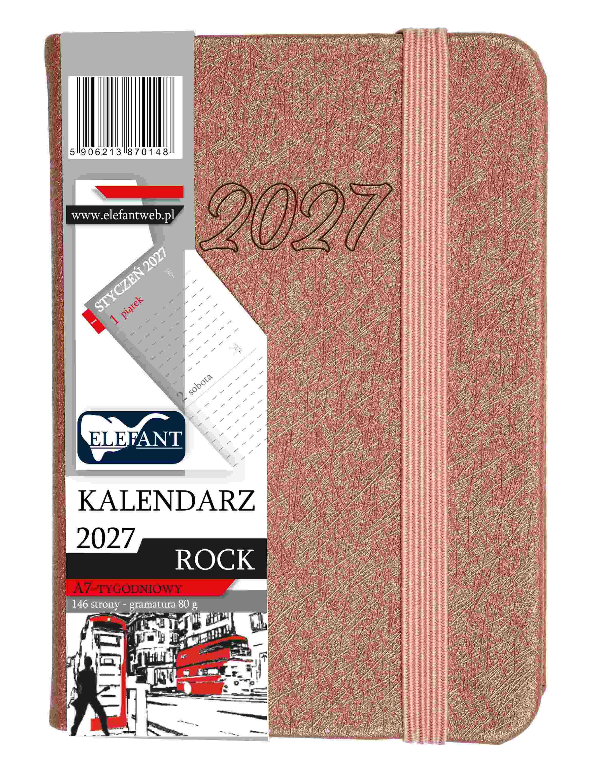 Kalendarz 2027 Rock A7 tygodniowy miedziany