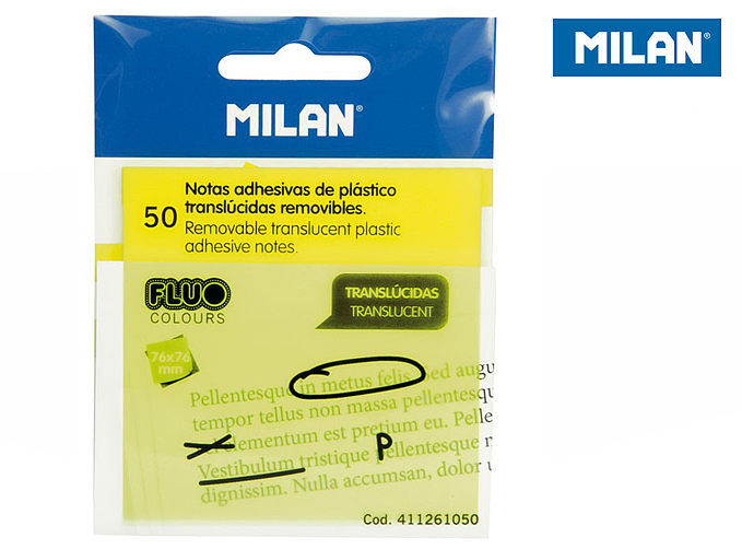 Karteczki samoprzylepne milan fluo przezroczyste żółte 76x76, 50 szt