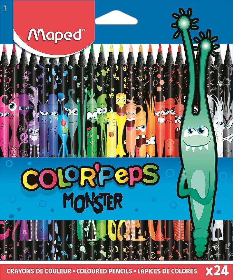 Kredki ołówkowe maped colorpeps monster w czarnej obudowie trójkątne 24 kolory