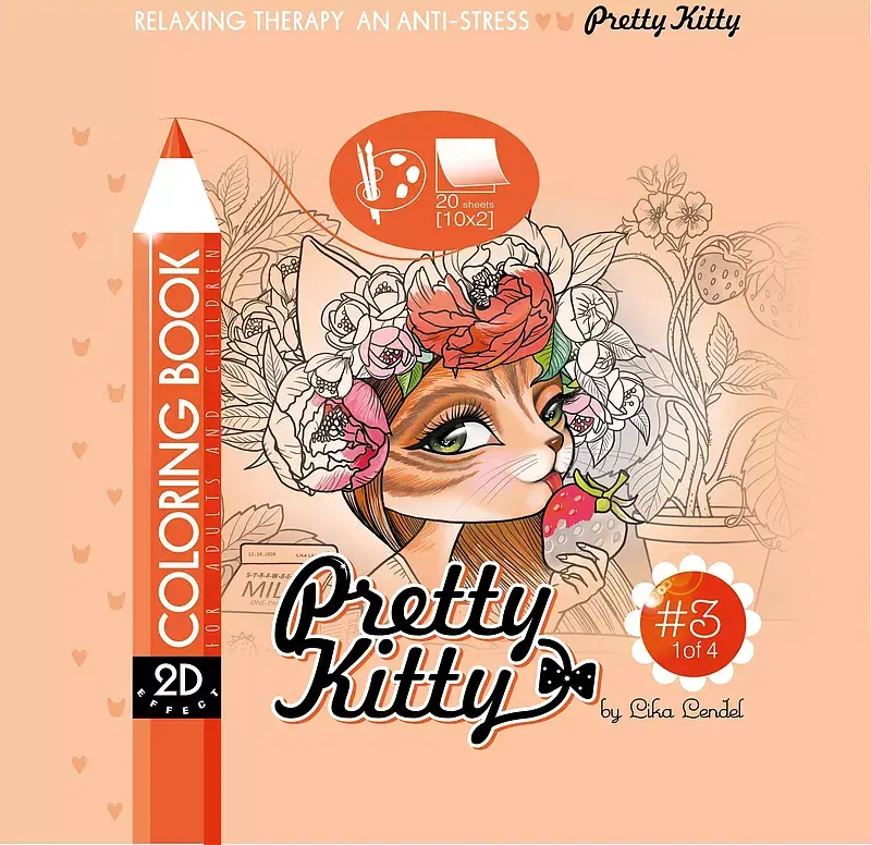 Kolorowanka antystresowa 200x200 20 kartek usztywniana 2d brokat pretty kitty 3