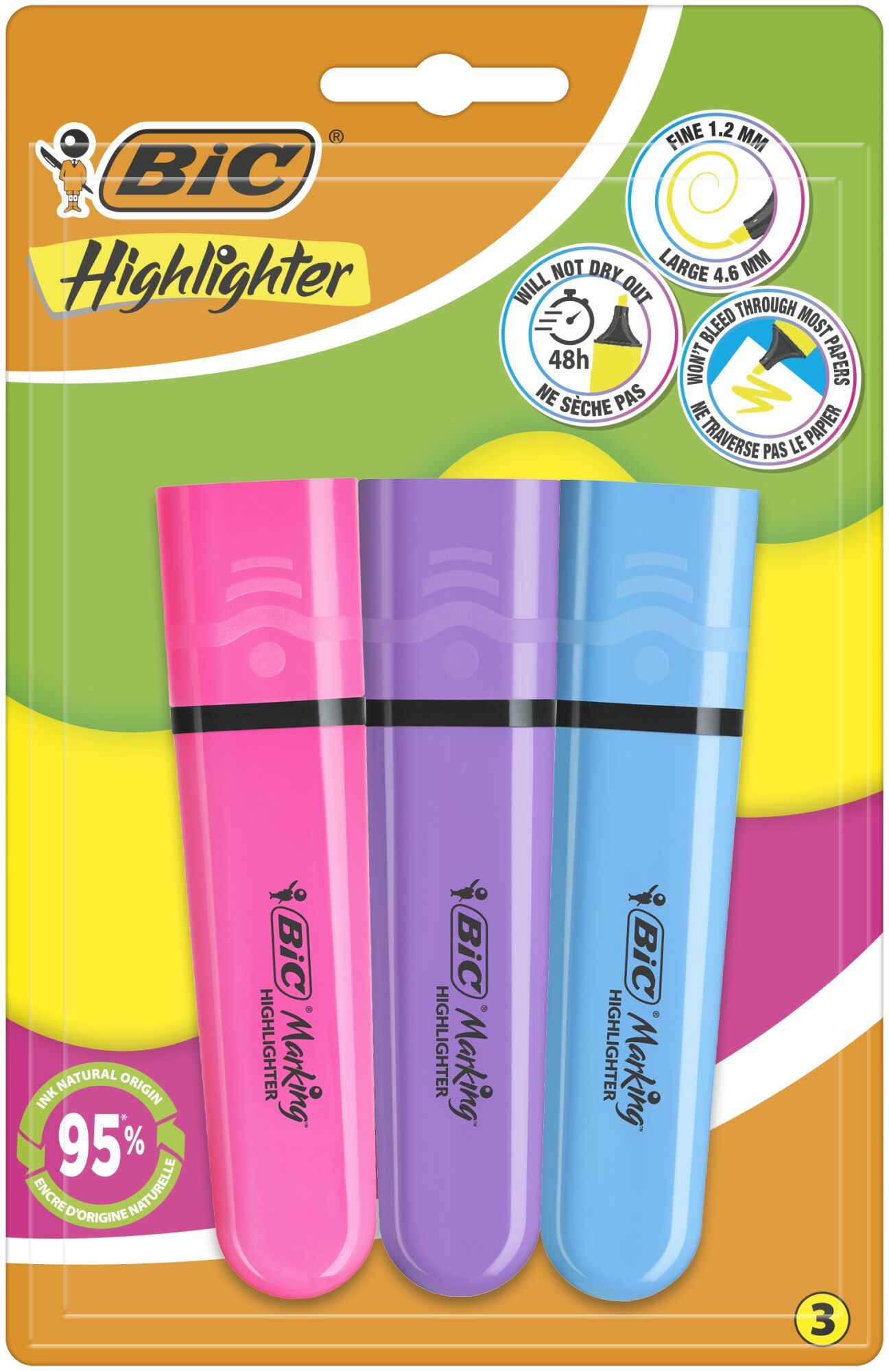 Zakreślacz BIC Flat Neon Highlighter BPP blister 3 kolory