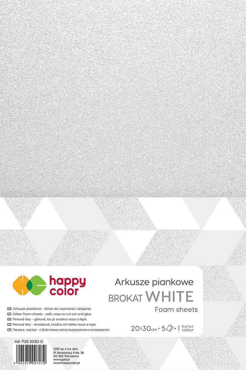 Arkusze piankowe brokatowe a4 5 ark. Białe happy color