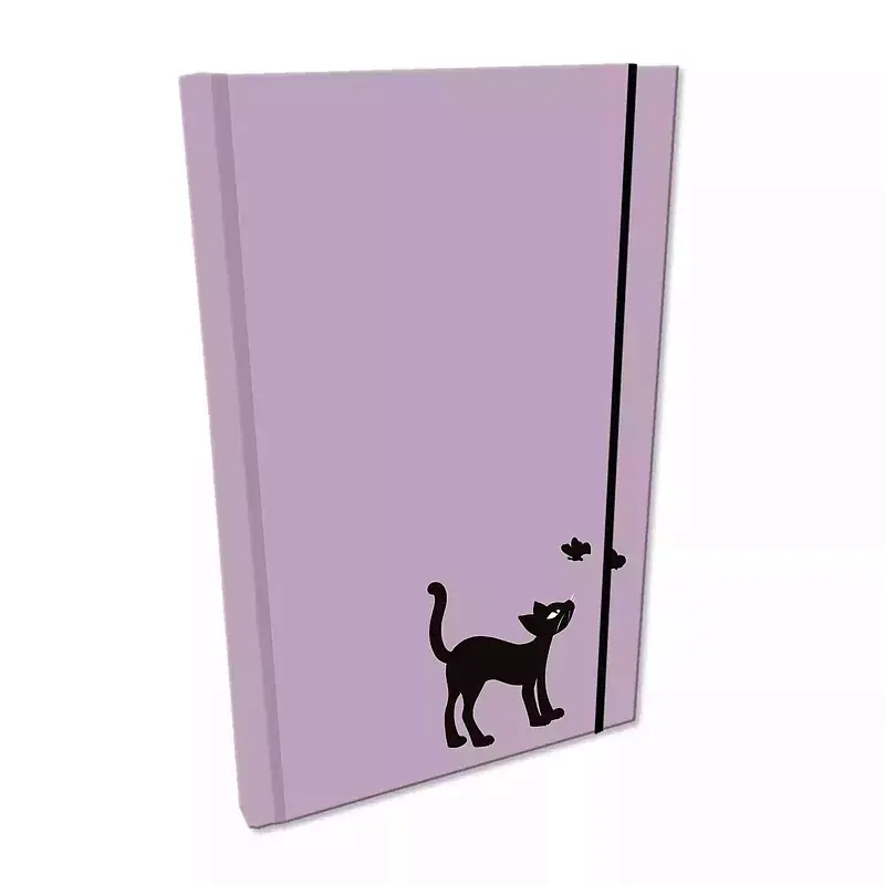 Notes a5 gładki  z gumką soft touch lakier uv kot fiolet pastel