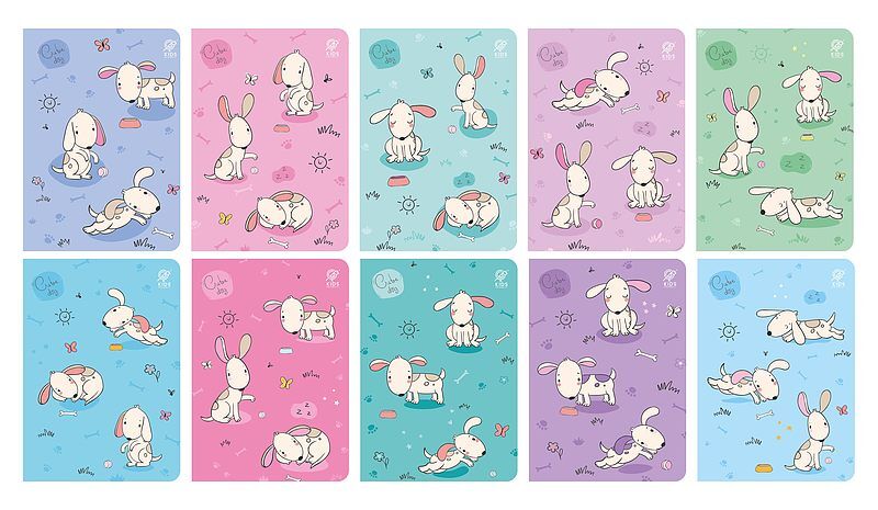Zeszyt a5 16k 3-linia kolorowa cute dogs pakiet 10 szt