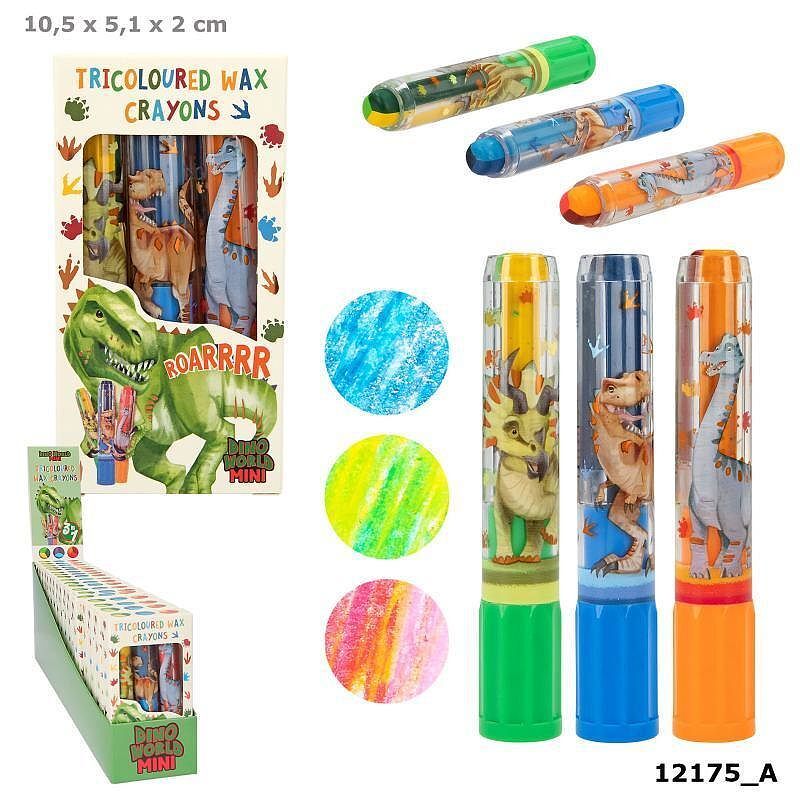Zestaw trójkolorowych kredek woskowych dino world