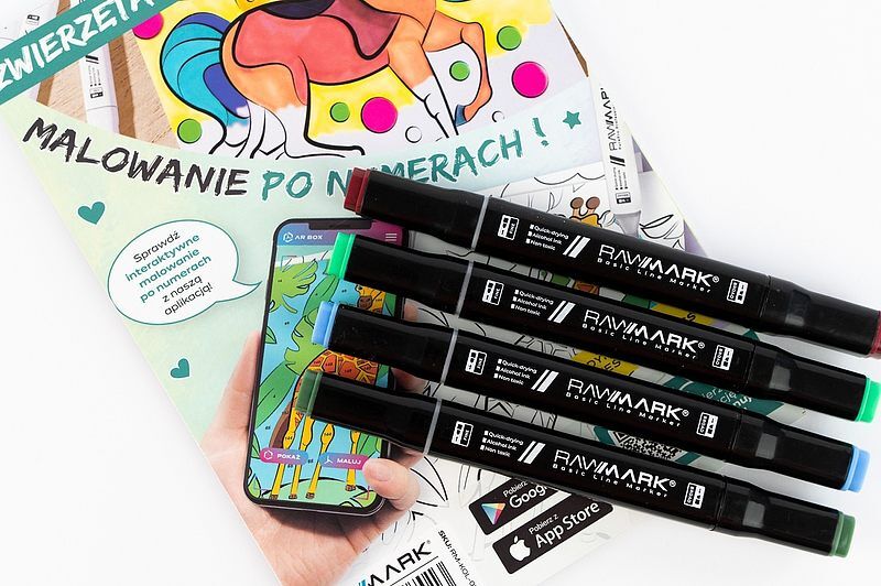 Promarkery alkoholowe rawmark basic universa 36 kolorów  + kolorowanka ar rawmark 5połączona z aplikacją na telefon