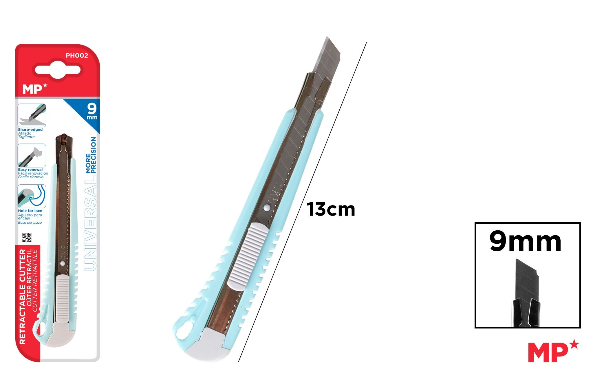 Nóż MP do papieru wysuwany 9mm blister