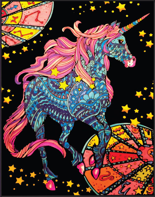 Kolorowanka Welwetowa Colorvelvet 47x35 cm Jednorożec Zodiak + 12 flamastrów Carioca