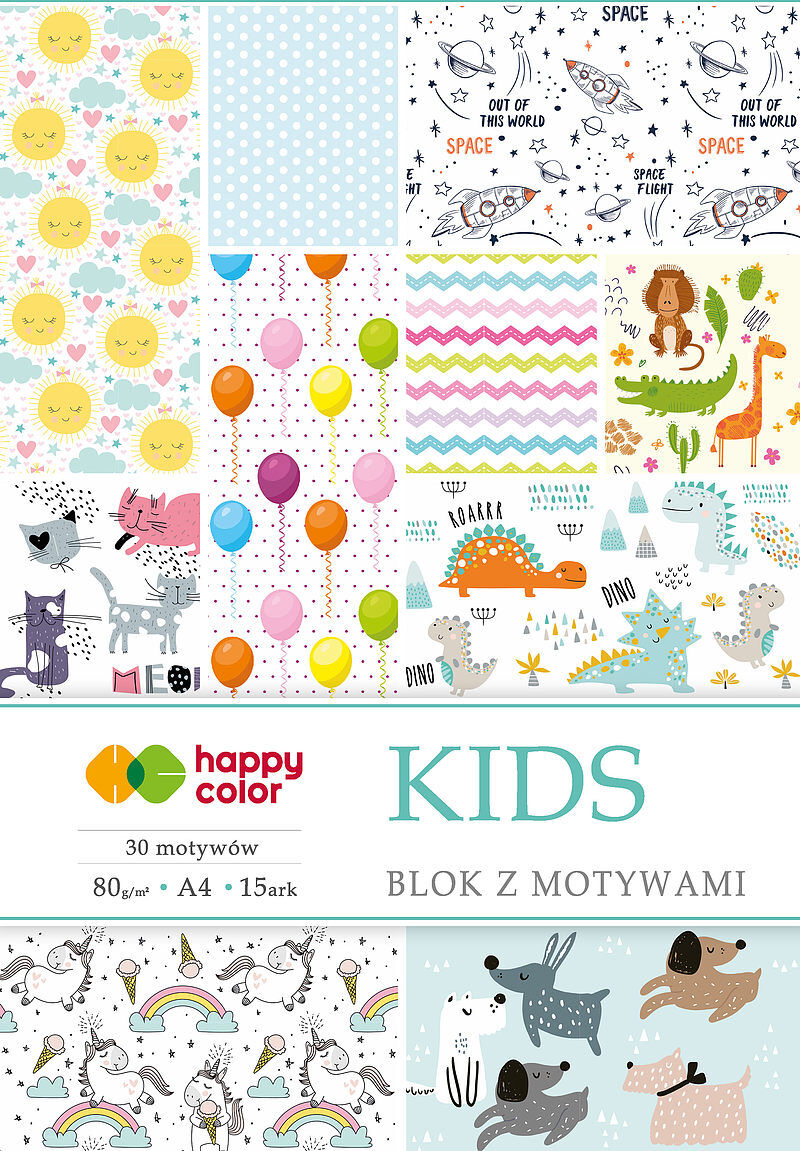 Blok happy color z motywami kids a4 15 arkuszy 80g/m2, 30 motyw