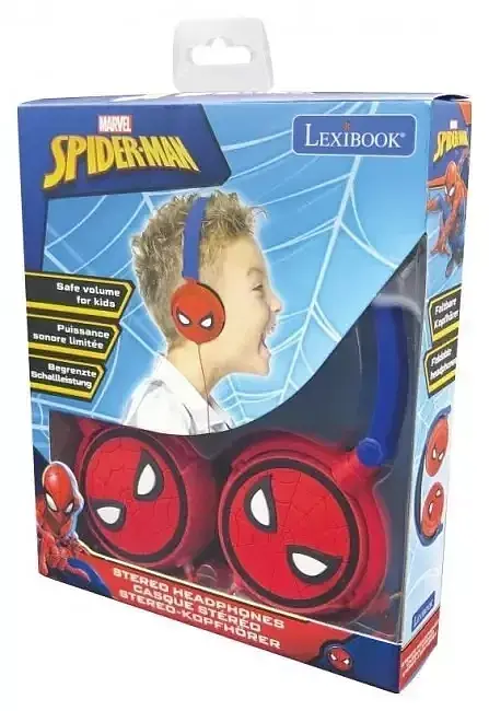 Składane słuchawki przewodowe stereo spider-man z głośnością bezpieczną dla dzieci lexibook hp010sp