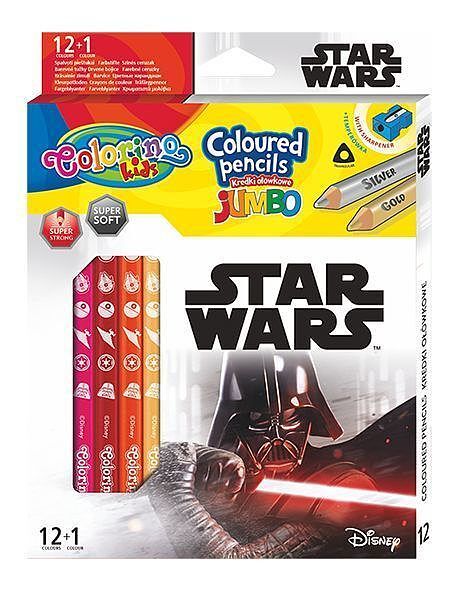 Kredki ołówkowe trójkątne jumbo colorino kids 13 kolorów 12 sztuk z temperówką star wars