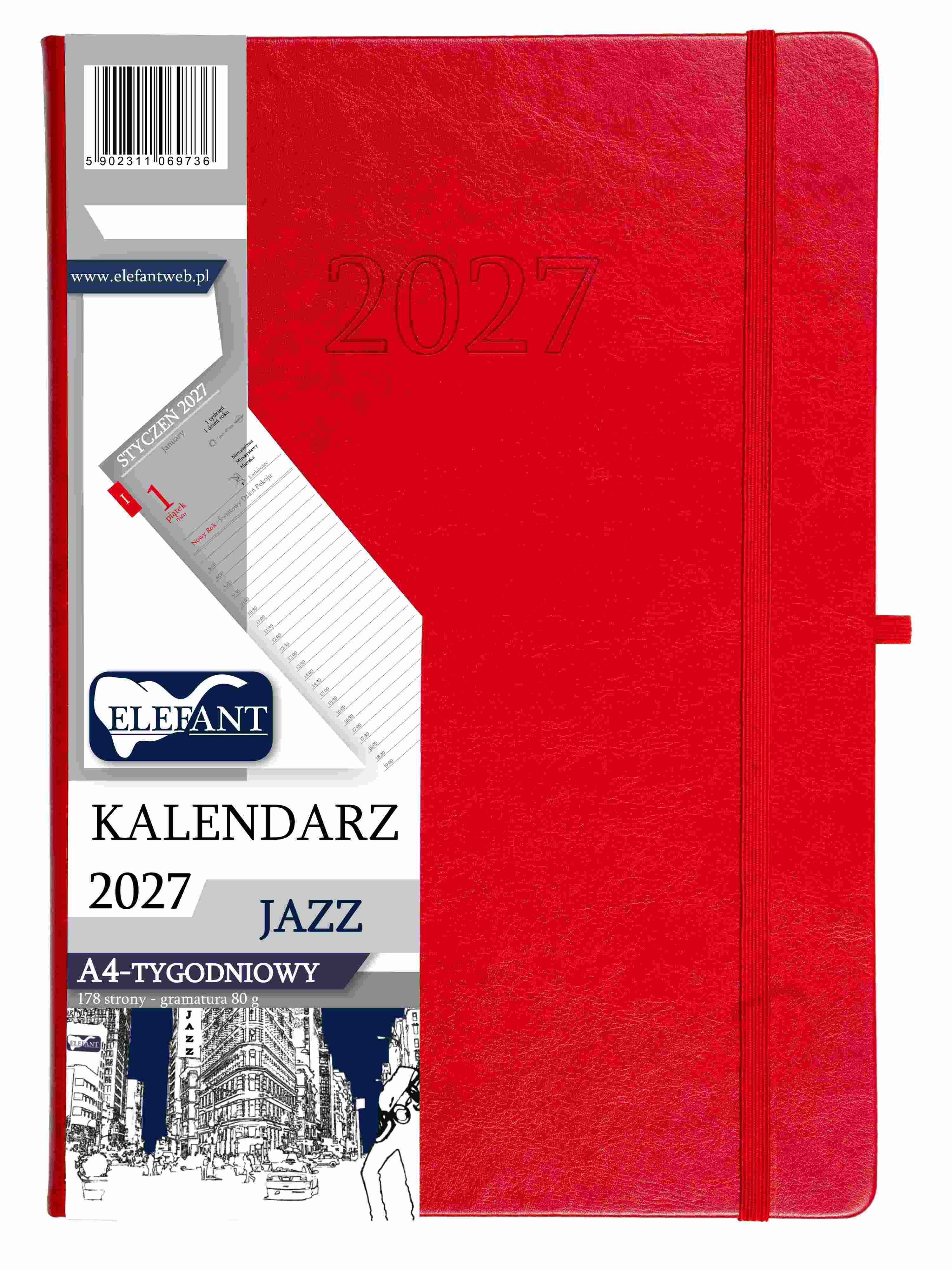 Kalendarz 2027 Jazz A4 tygodniowy czerwony