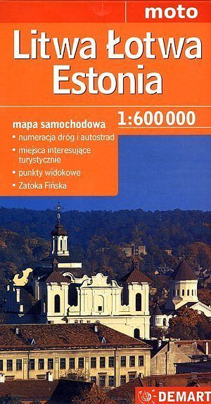 Litwa. Łotwa. Estonia. Mapa samochodowa w skali 1:600 000