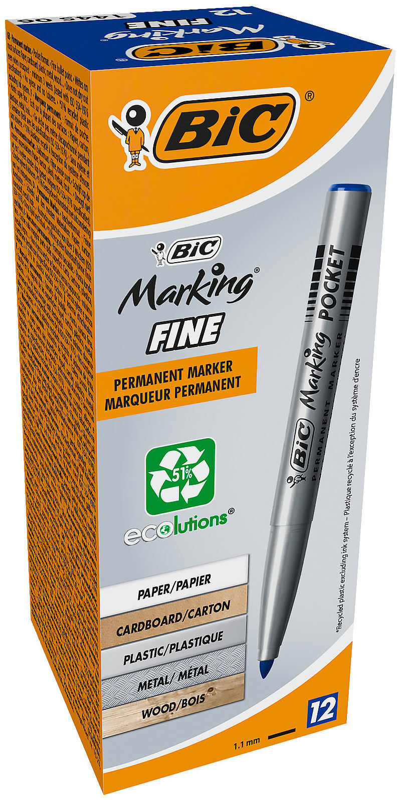 Marker pernamentny niebieski bic marking fine pocket ecolutions 12 szt