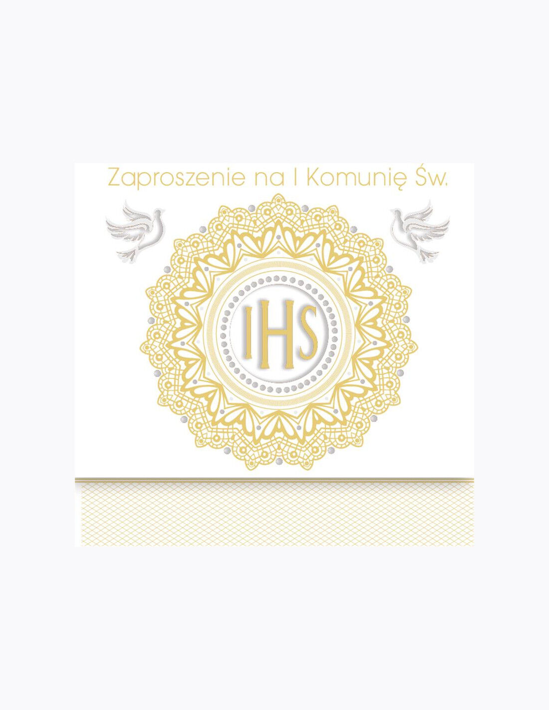 Zaproszenie kwadrat ZKW 120x120 Komunia zest. 57190 Dziecięce - Chłopiec, Dziewczynka, Grafika, Religia, Tłoczenie, Złote