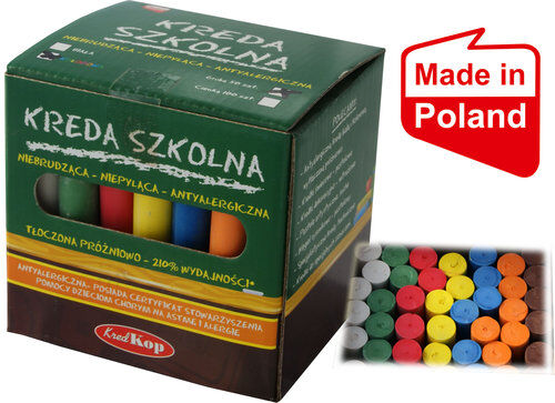 Kreda szkolna kolorowa gruba niebrudząca, niepyląca 50 sztuk