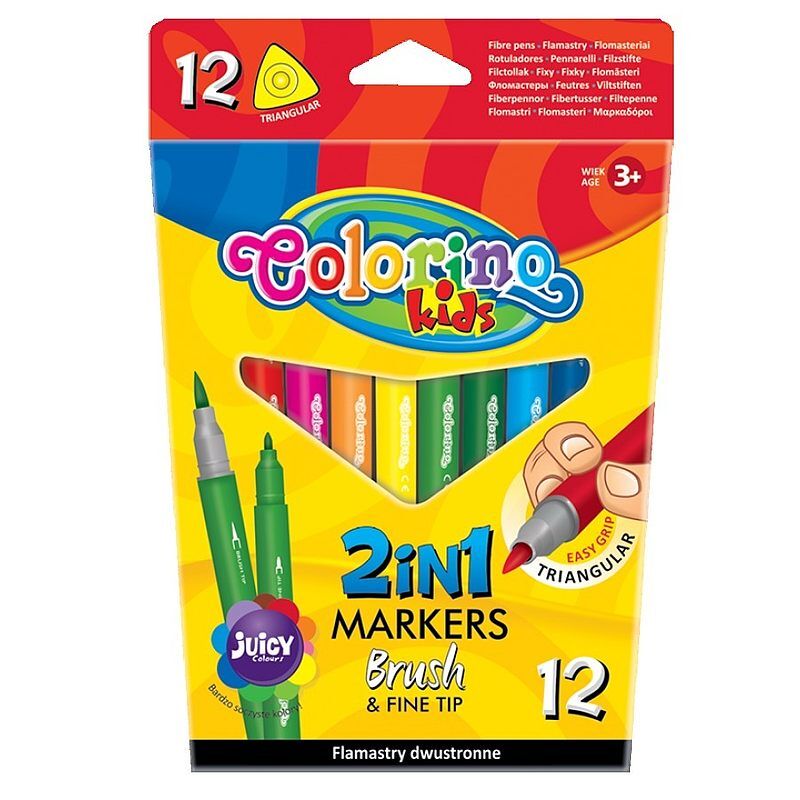 Flamastry colorino kids pędzelkowe dwustronne 12 kolorów