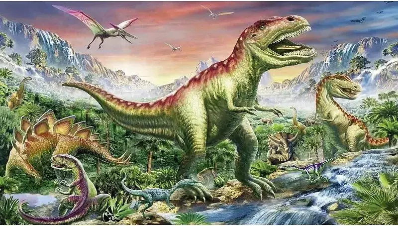 Diamentowa mozaika dinozaury w górach no-1006166