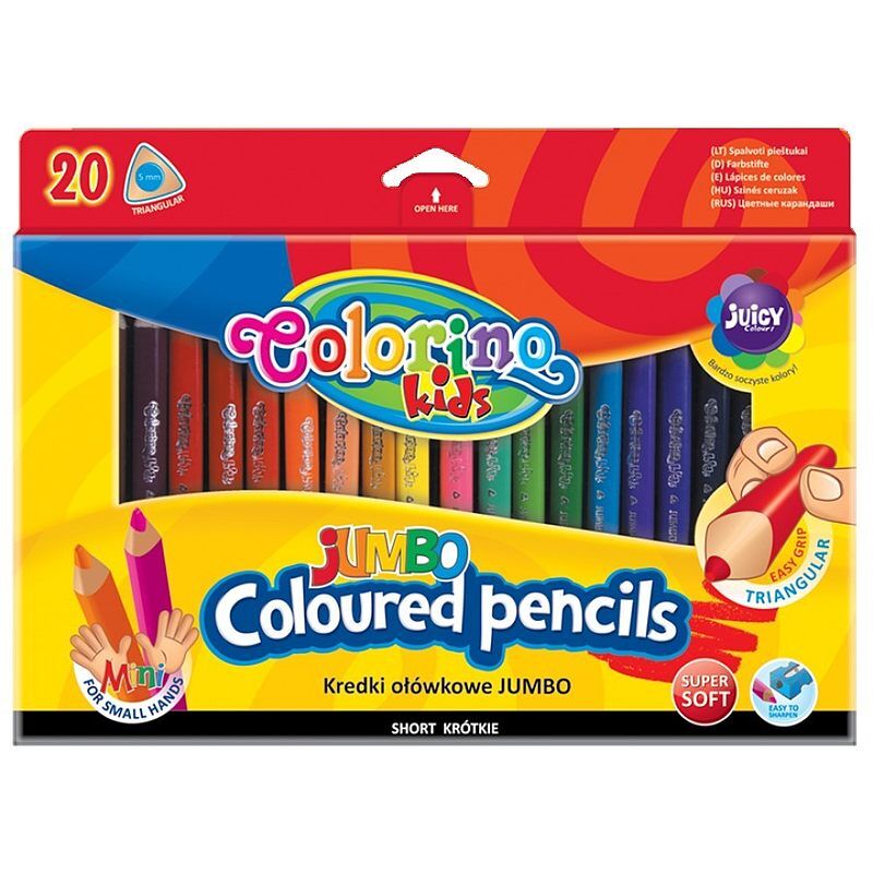 Kredki colorino kids ołówkowe trójkątne jumbo z temperówką 20 kolorów